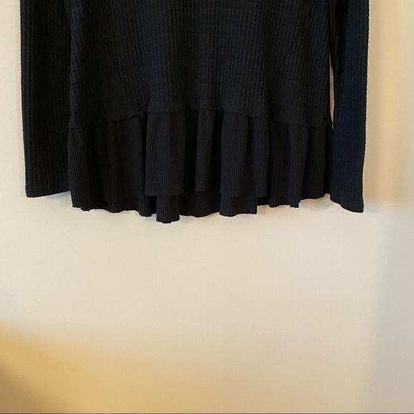Anthropologie-Eri + Ali Waffle Peplum Black Long Sleeve Thermal (Small) - Picture 7 of 11